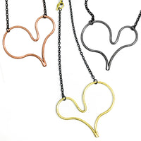 Big Heart Necklaces in copper, yellow brass, and black silver