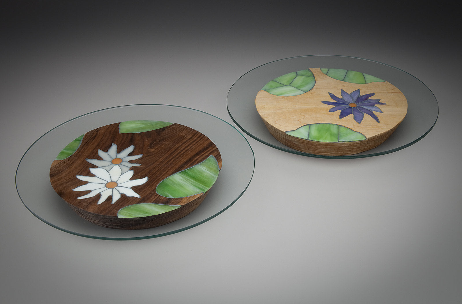 walnut on left, maple on right