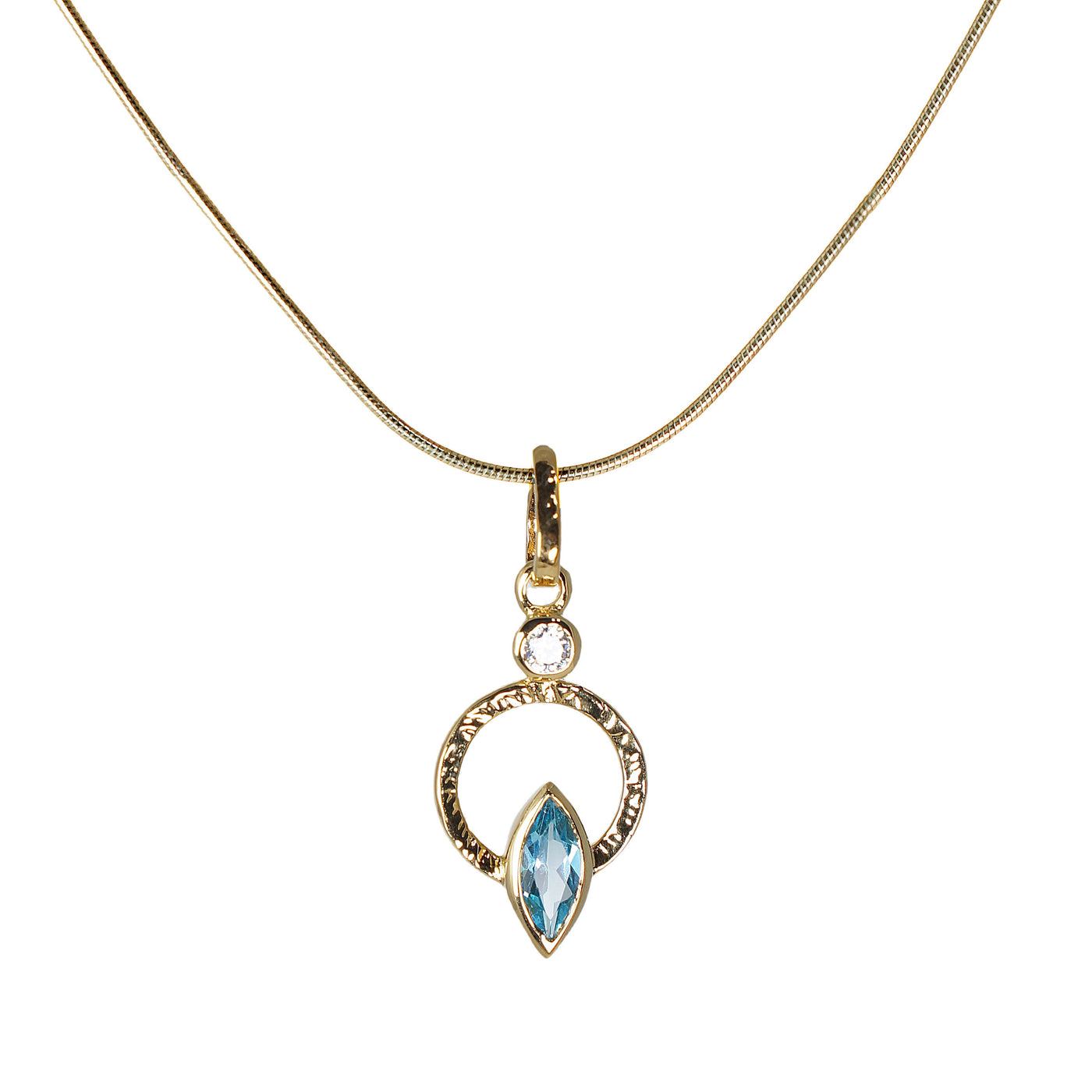 Blue Topaz with White Sapphire Accent & Gold Chain