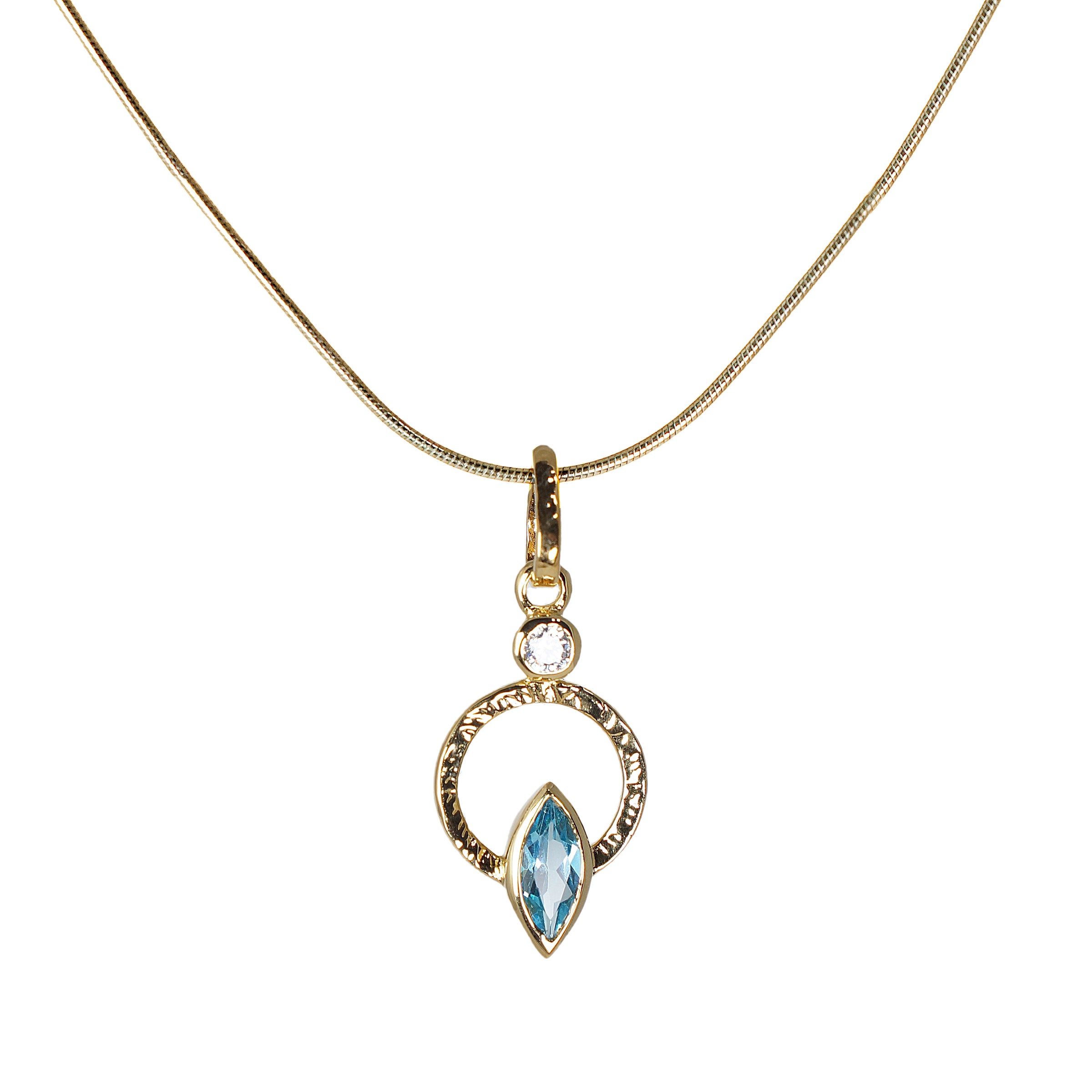 Blue Topaz with White Sapphire Accent & Gold Chain