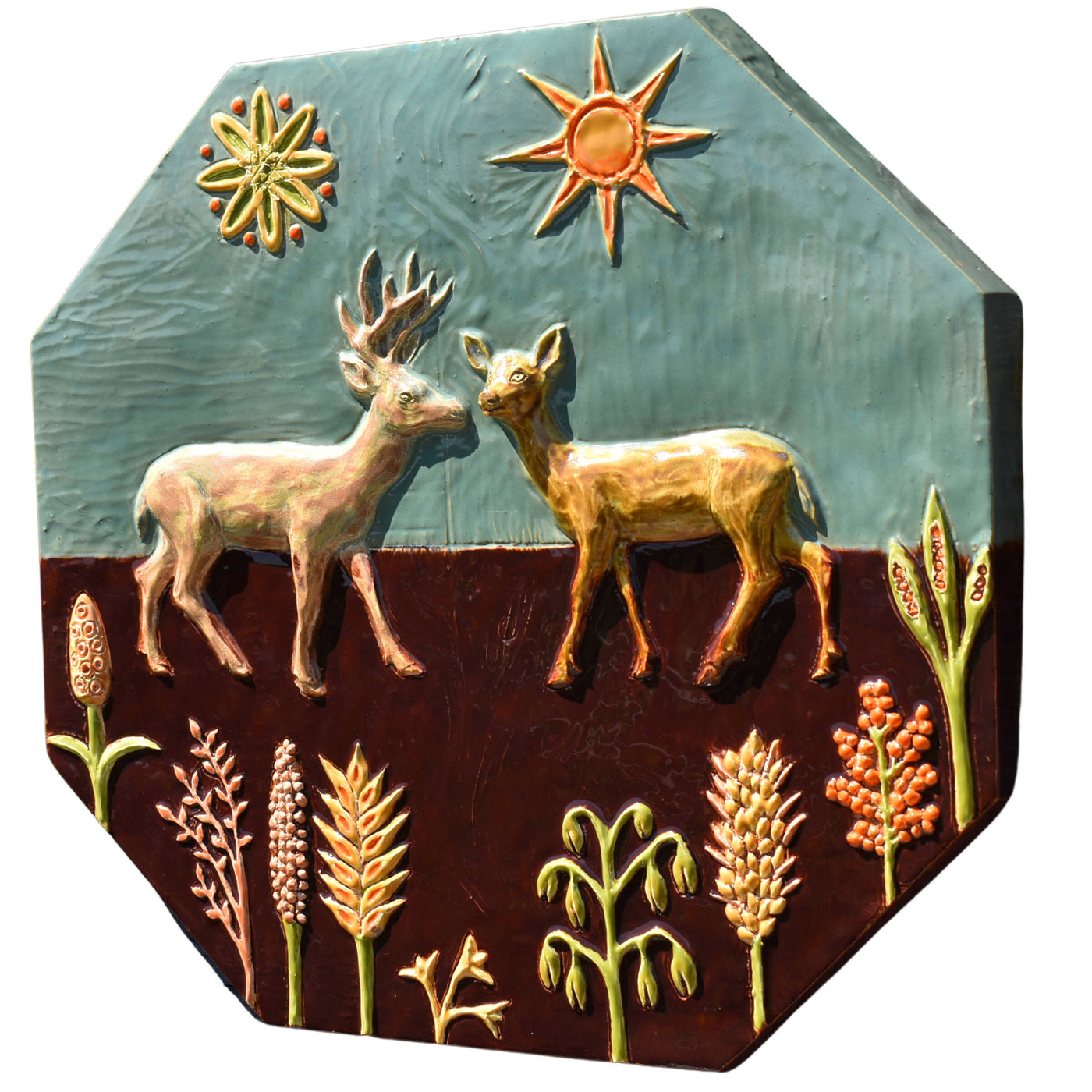 Dear Deer Ceramic Wall Sculpture Tile in Teal