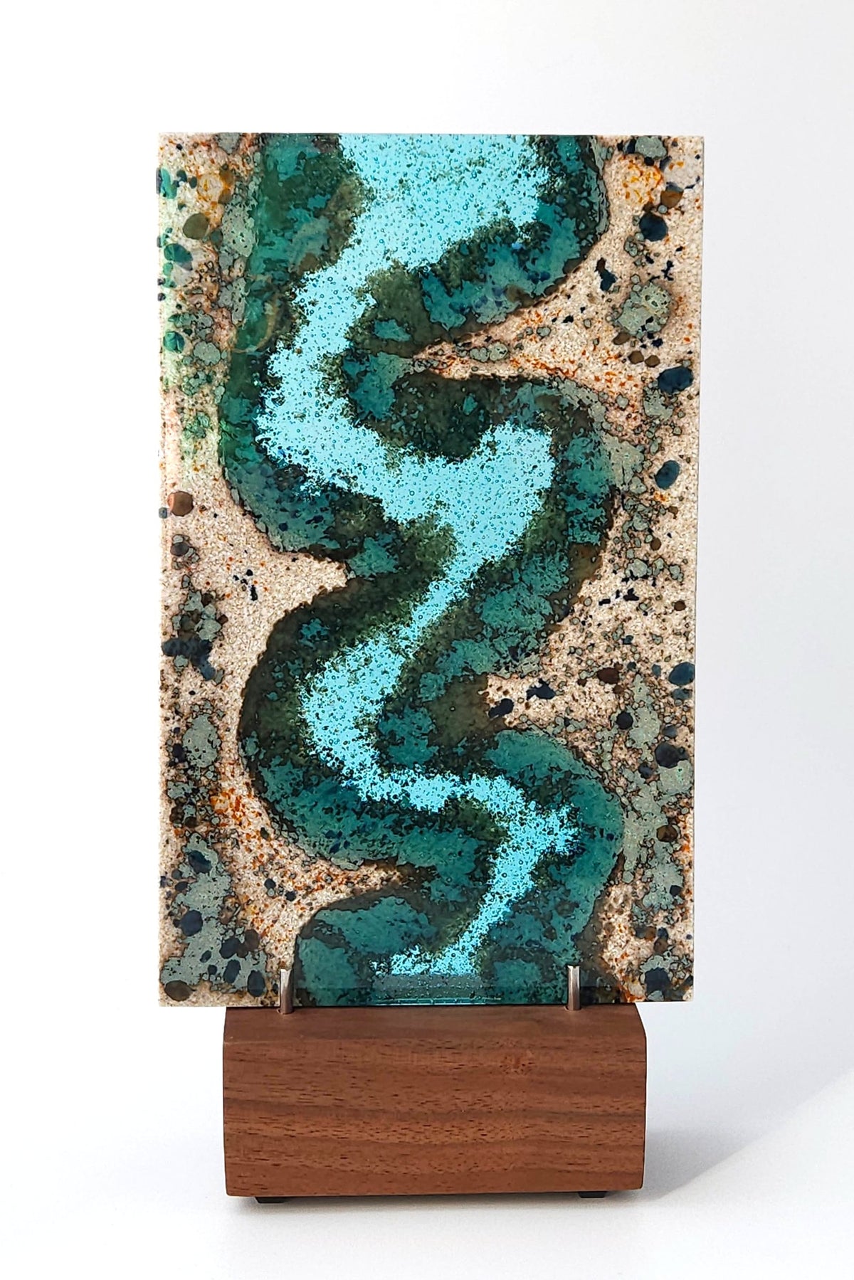 Light Aqua Meander on Walnut