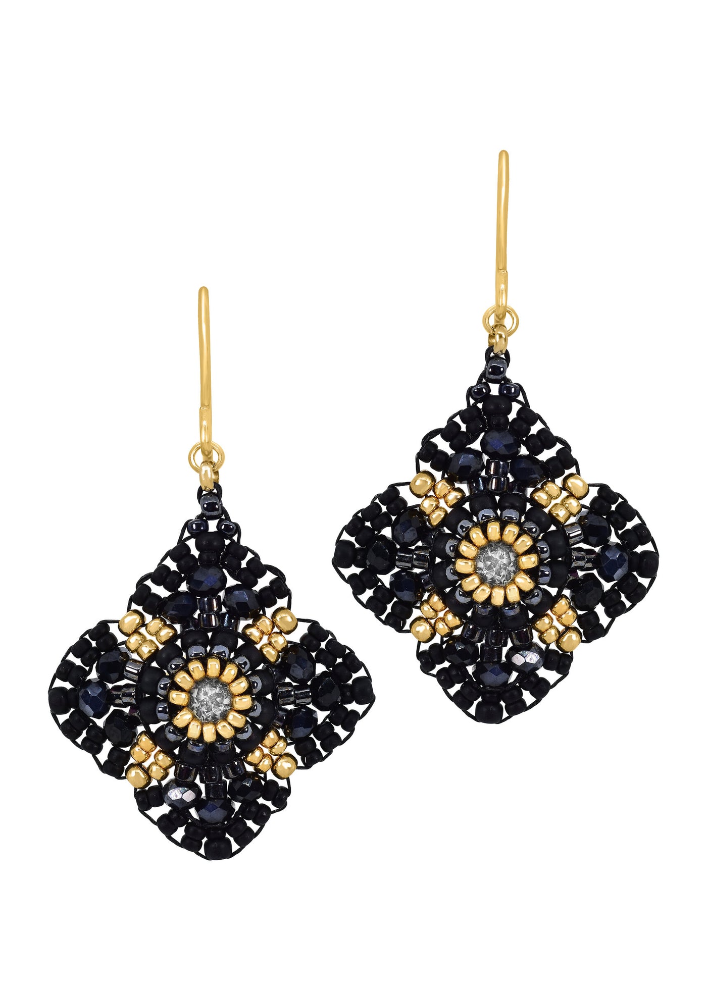 Black & Gold Clover Earrings
