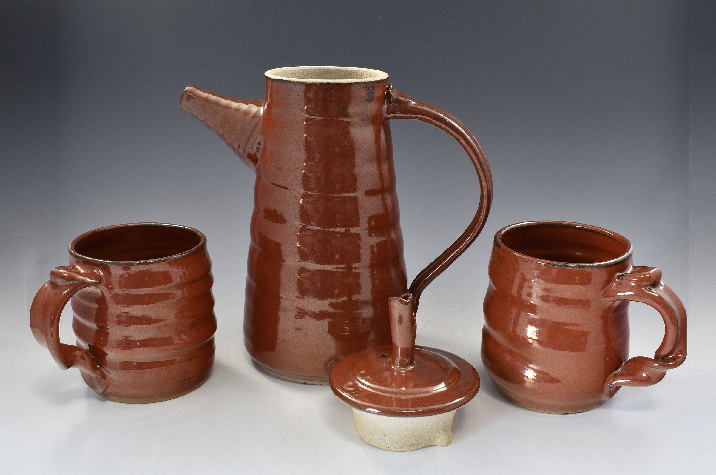 Red Stoneware Teapot Set