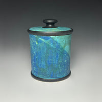 Painterly Lidded Jar in Blue Green Split
