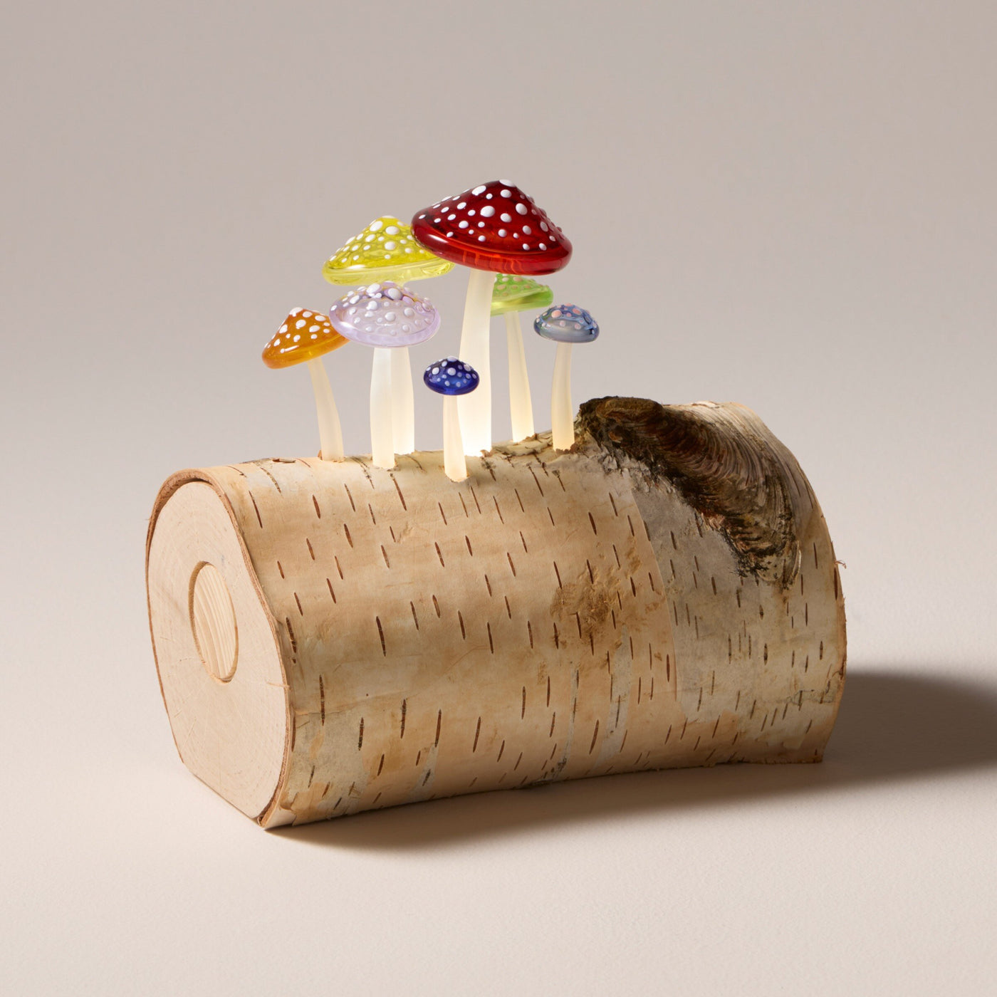 Rainbow Birch Mushroom Log Lamp