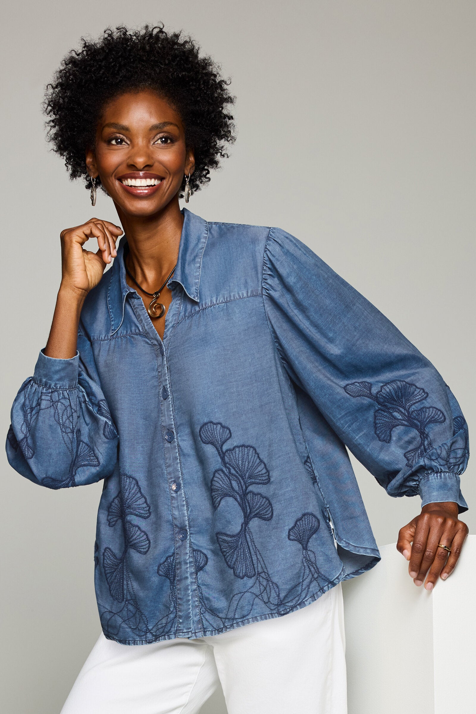 Embroidered Gingko Garden Shirt