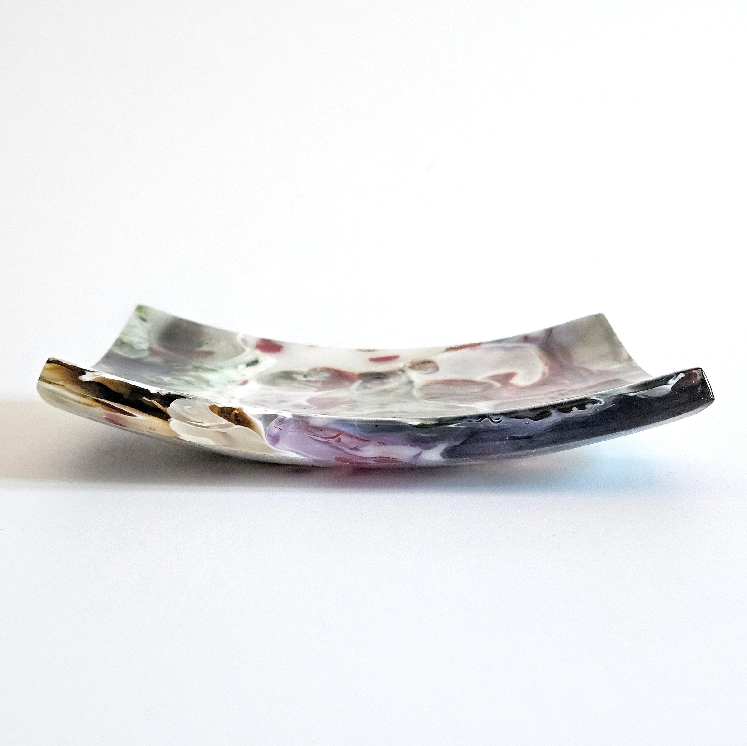 Cream and Red Sculptural Glass Dish - Onward Series