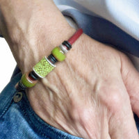Chartreuse & Red Single Bead Bracelet