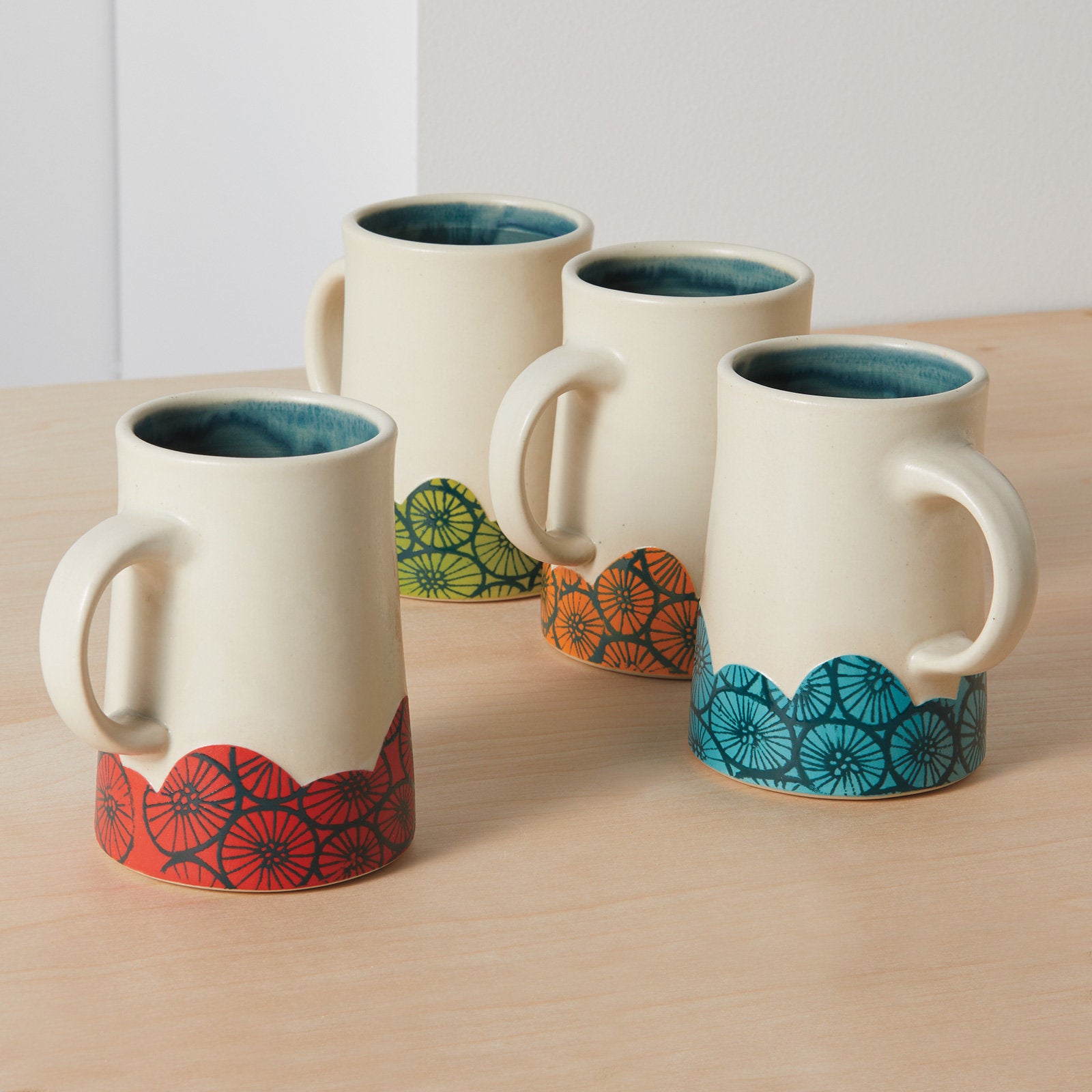 left to right: persimmon, grass, tangerine, teal