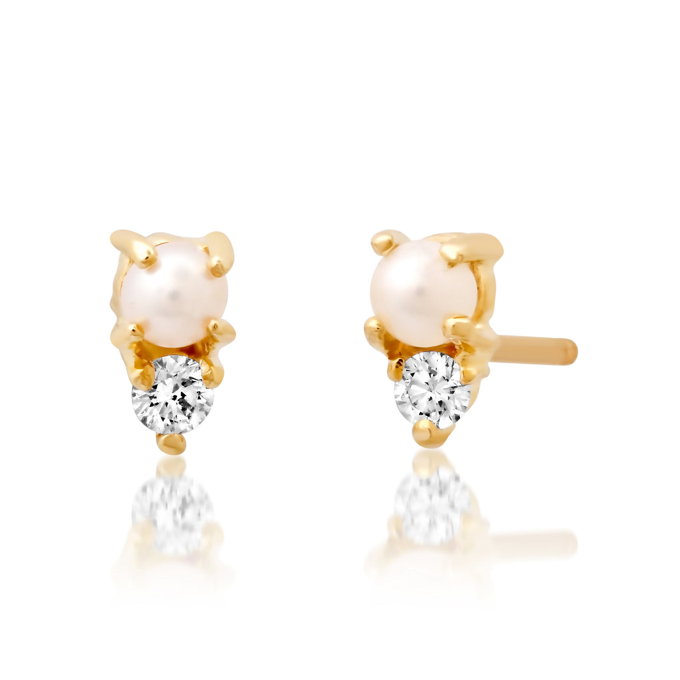 Duo Pearl and Diamond Stud Earrings