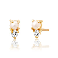 Duo Pearl and Diamond Stud Earrings
