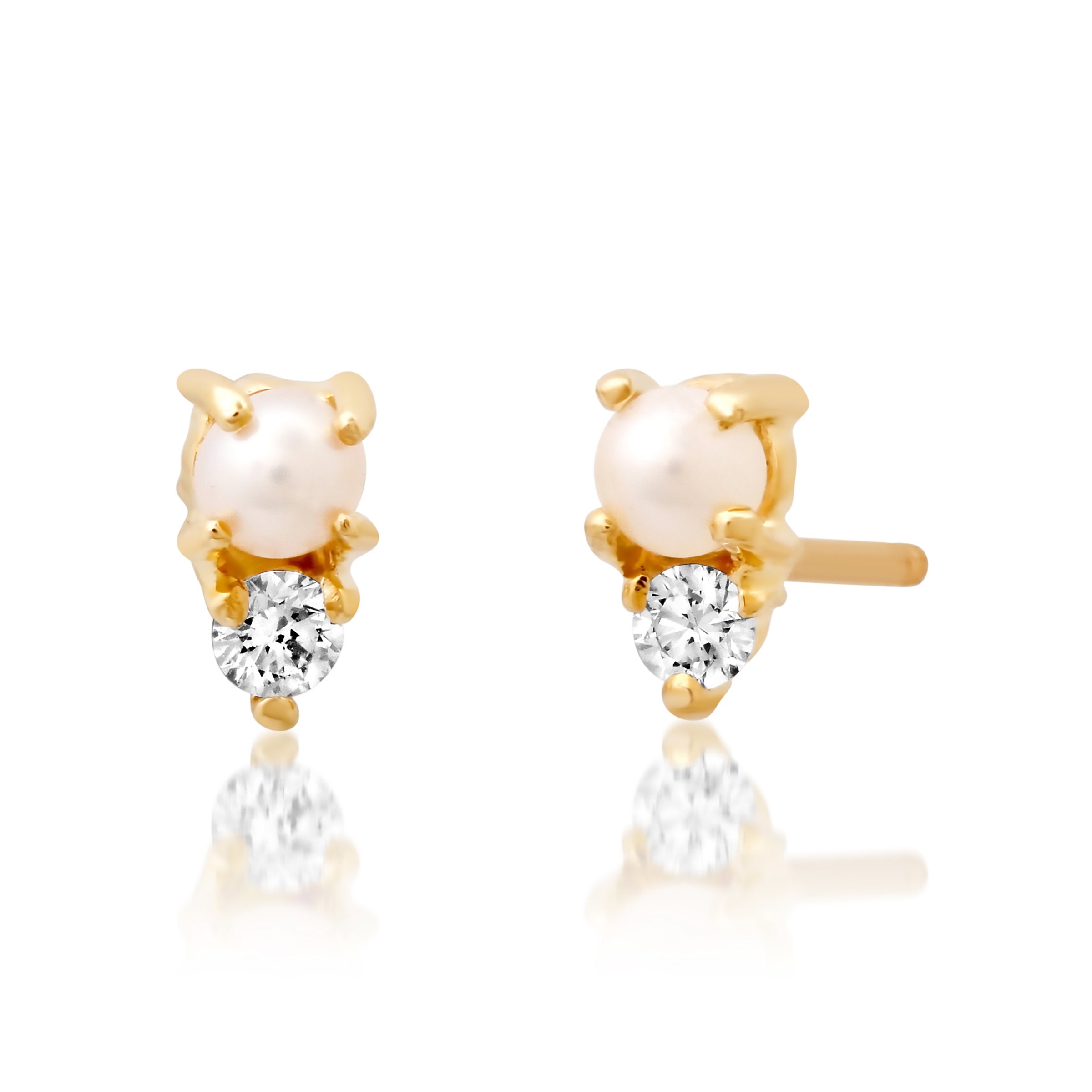 Duo Pearl and Diamond Stud Earrings