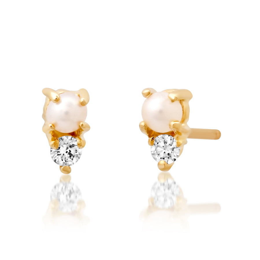 Duo Pearl and Diamond Stud Earrings