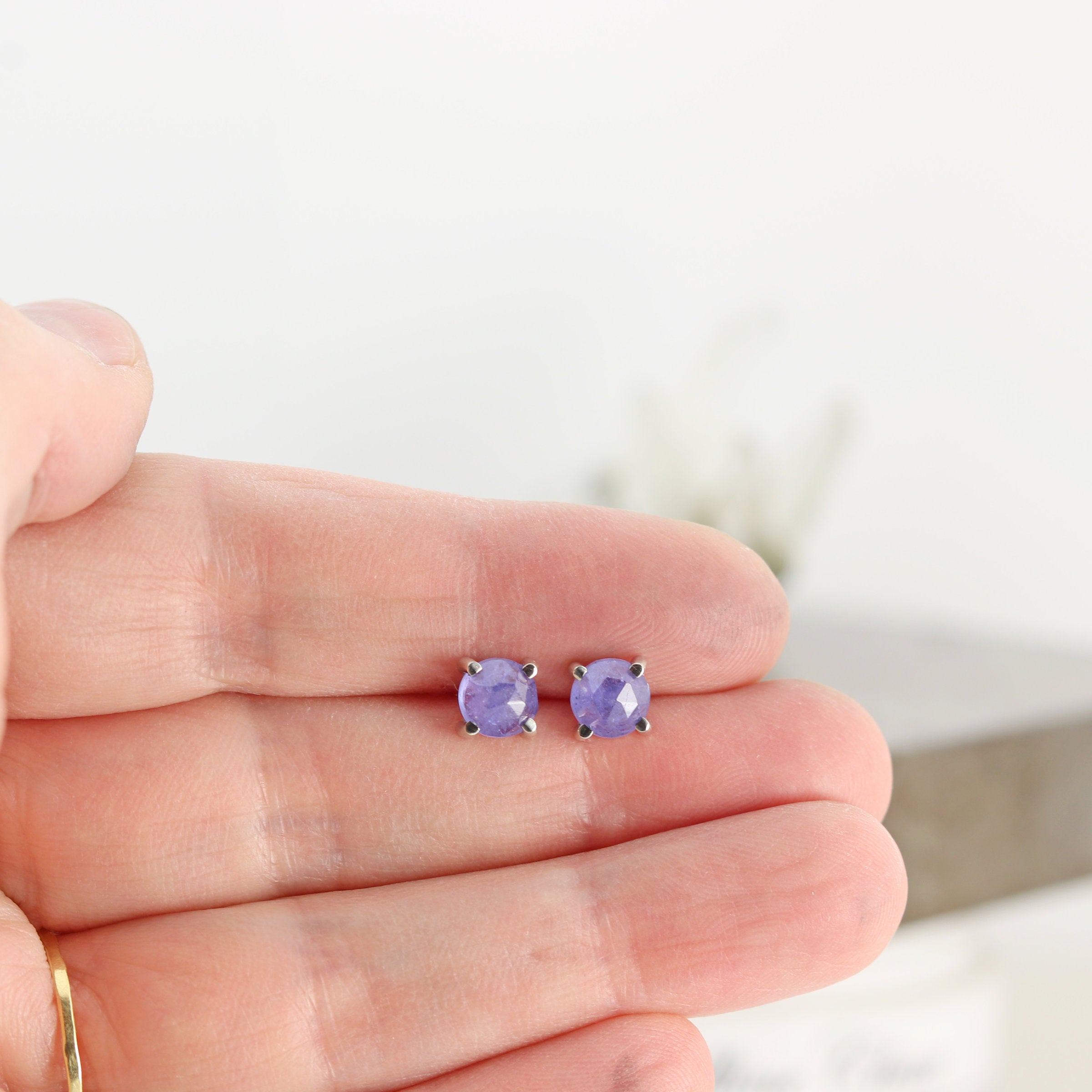Rose Cut Tanzanite Stud Earrings