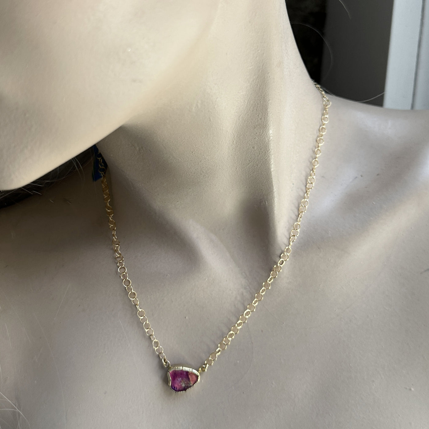 Bright Pink Tourmaline Gold Necklace