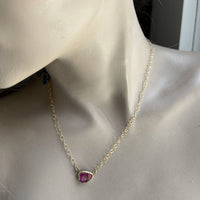 Bright Pink Tourmaline Gold Necklace