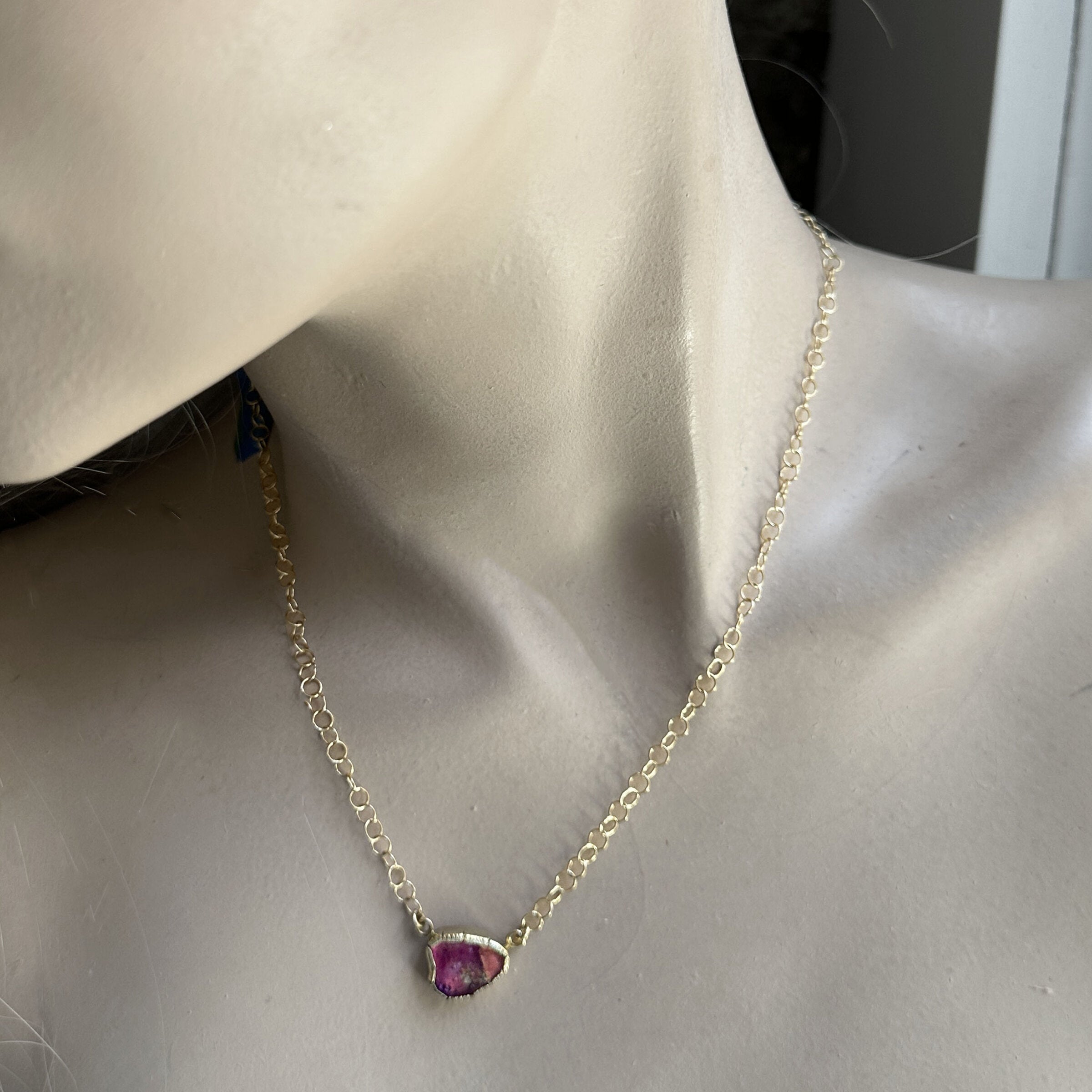 Bright Pink Tourmaline Gold Necklace