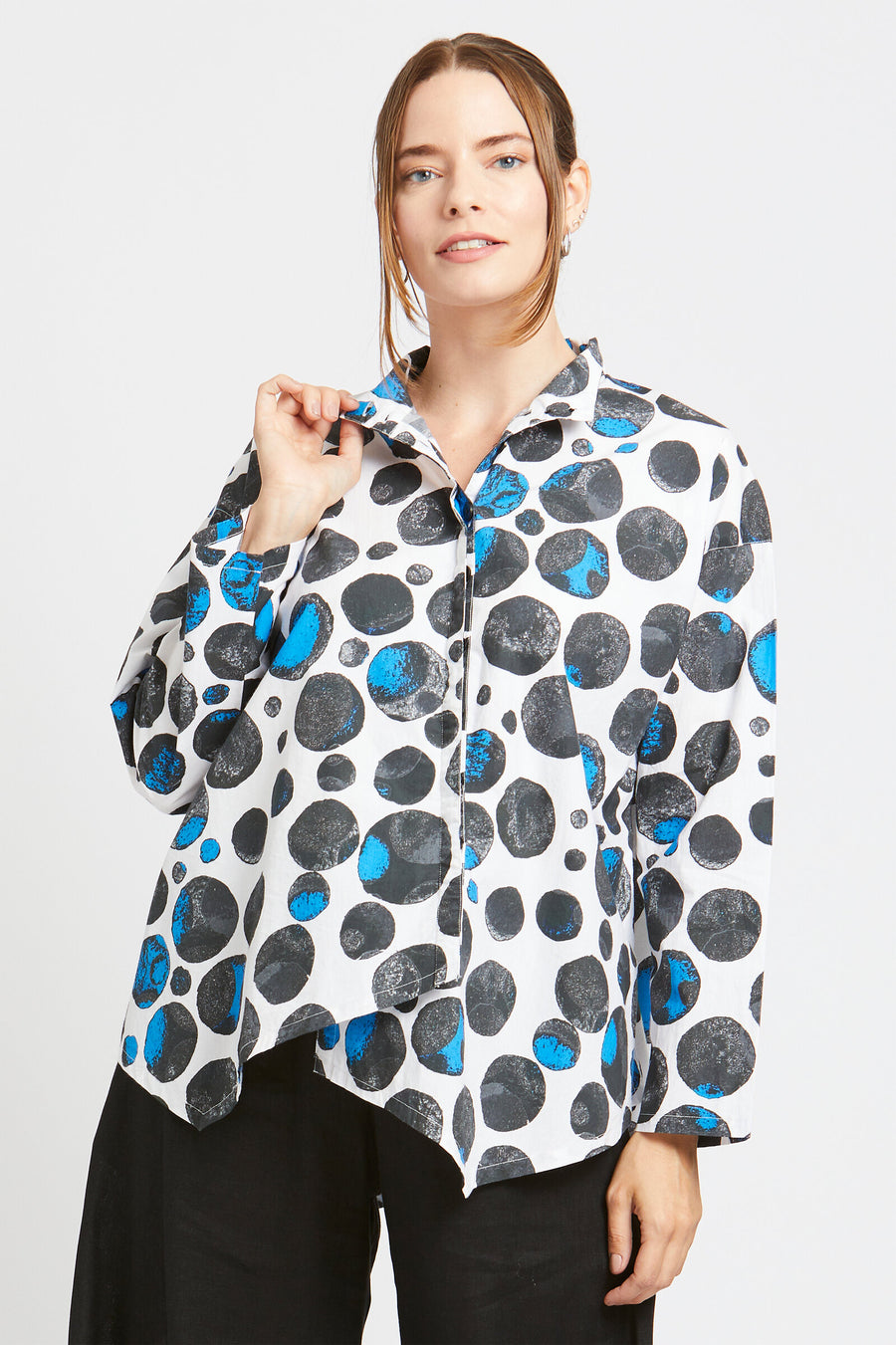 White with Black and Blue Multi