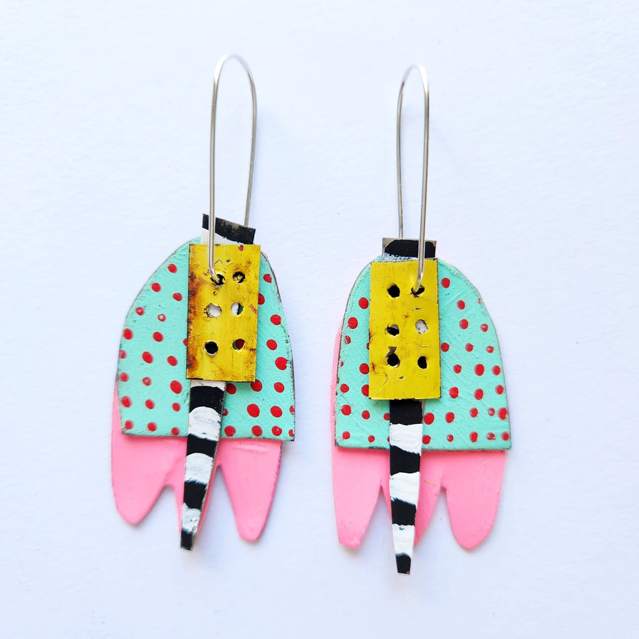 Pink & Polka Dots Arch Earrings