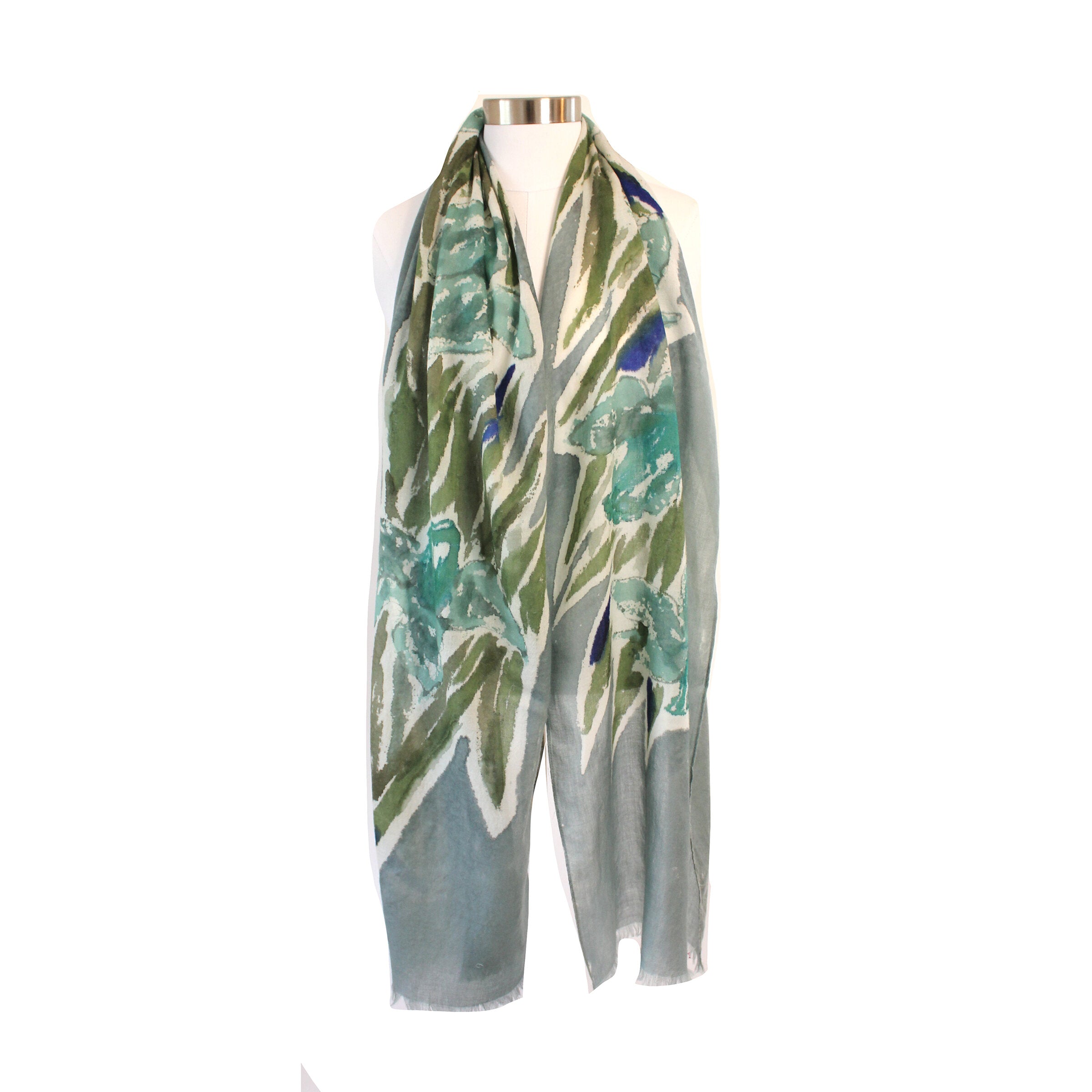 Daffodil Teal - Hand Painted Cashmere blended scarf