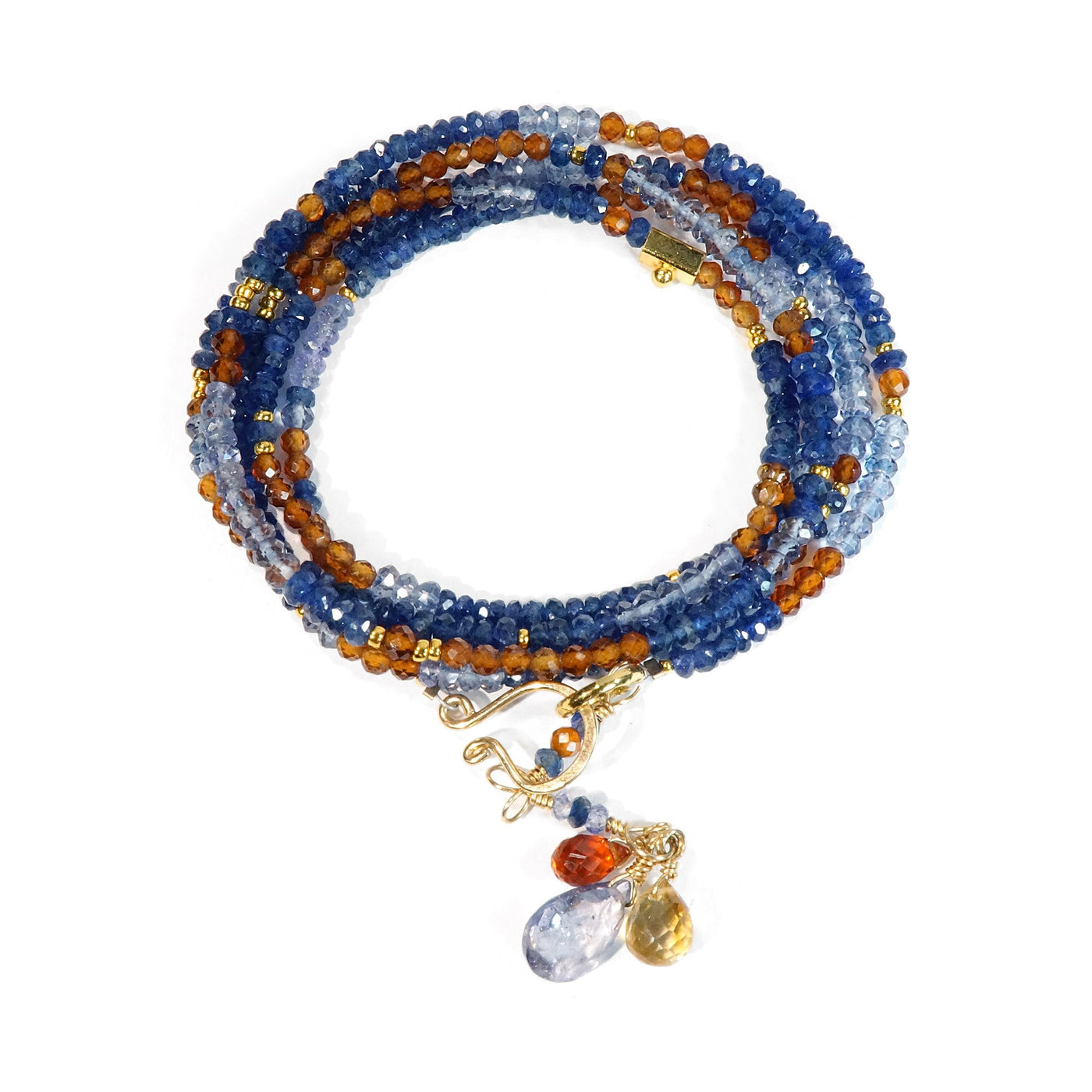 Sapphire, Tanzanite and Hessonite Necklace/Wrapped Bracelet