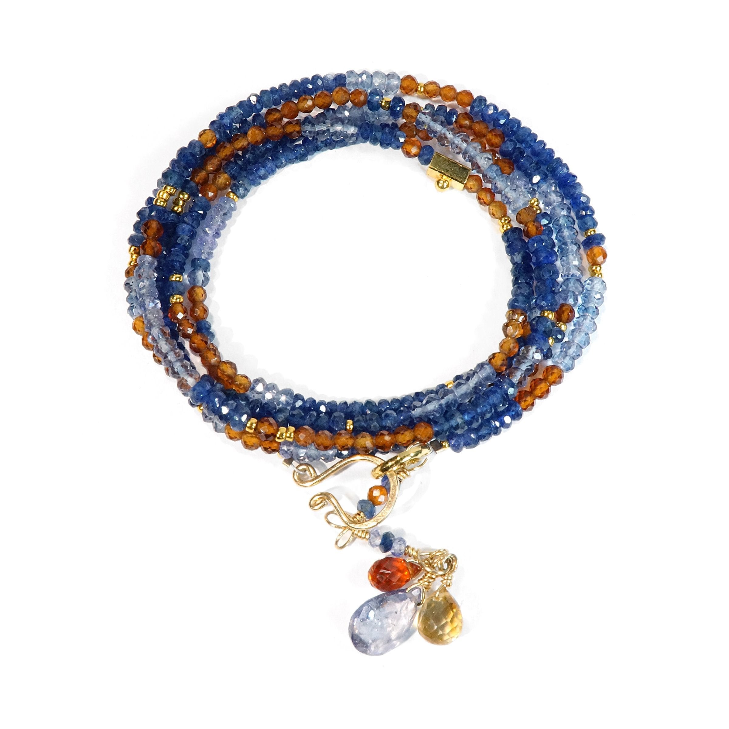 Sapphire, Tanzanite and Hessonite Necklace/Wrapped Bracelet