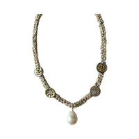 Baroque Pearl and Botanic Antique Button Necklace
