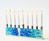 Parting of the Sea Aqua blue Menorah