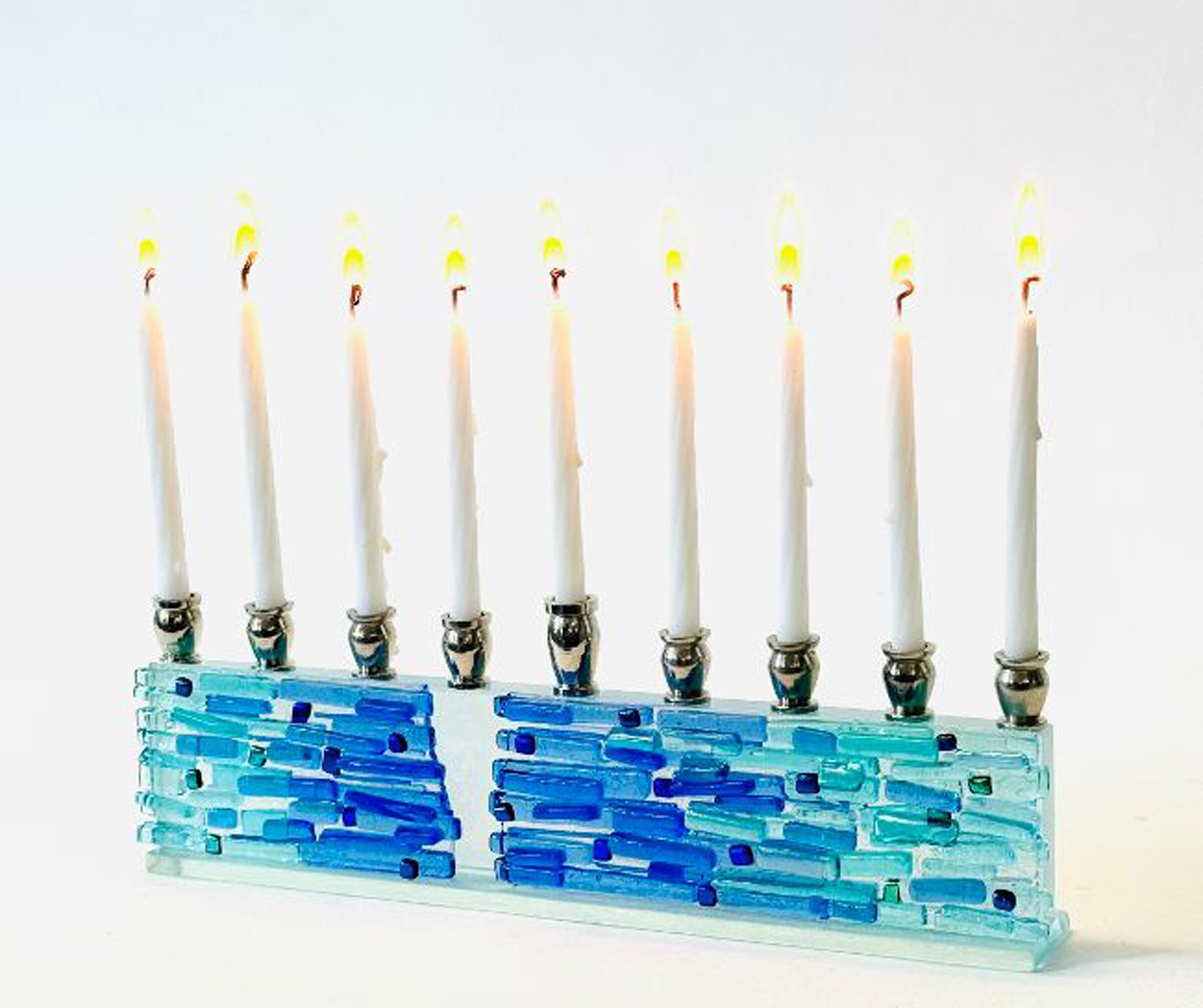 Parting of the Sea Aqua blue Menorah