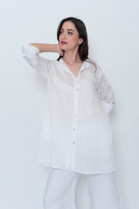 Sheer Embroidered Button Up Tunic