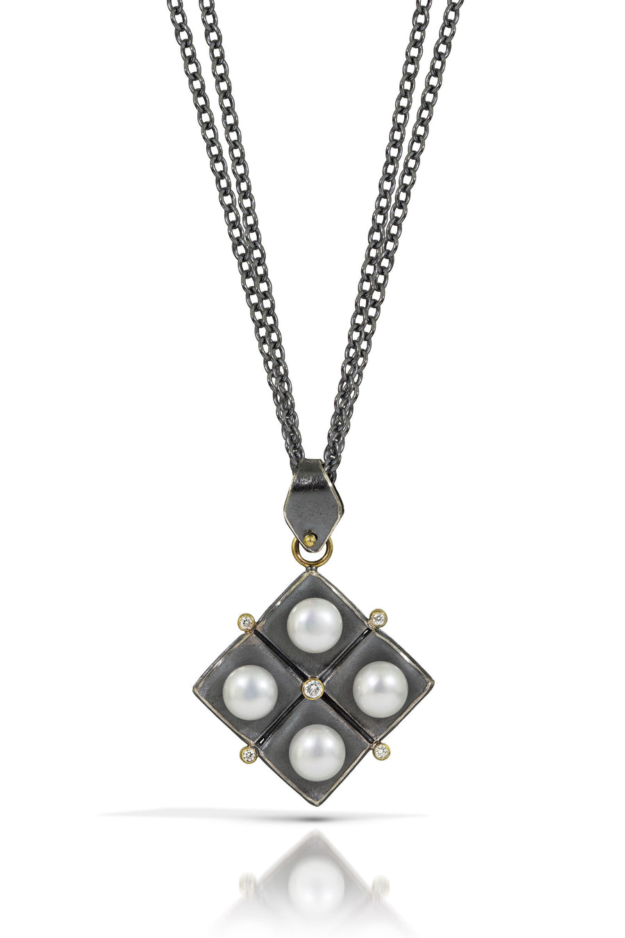 Black & Gold Square Flower Pearl Necklace