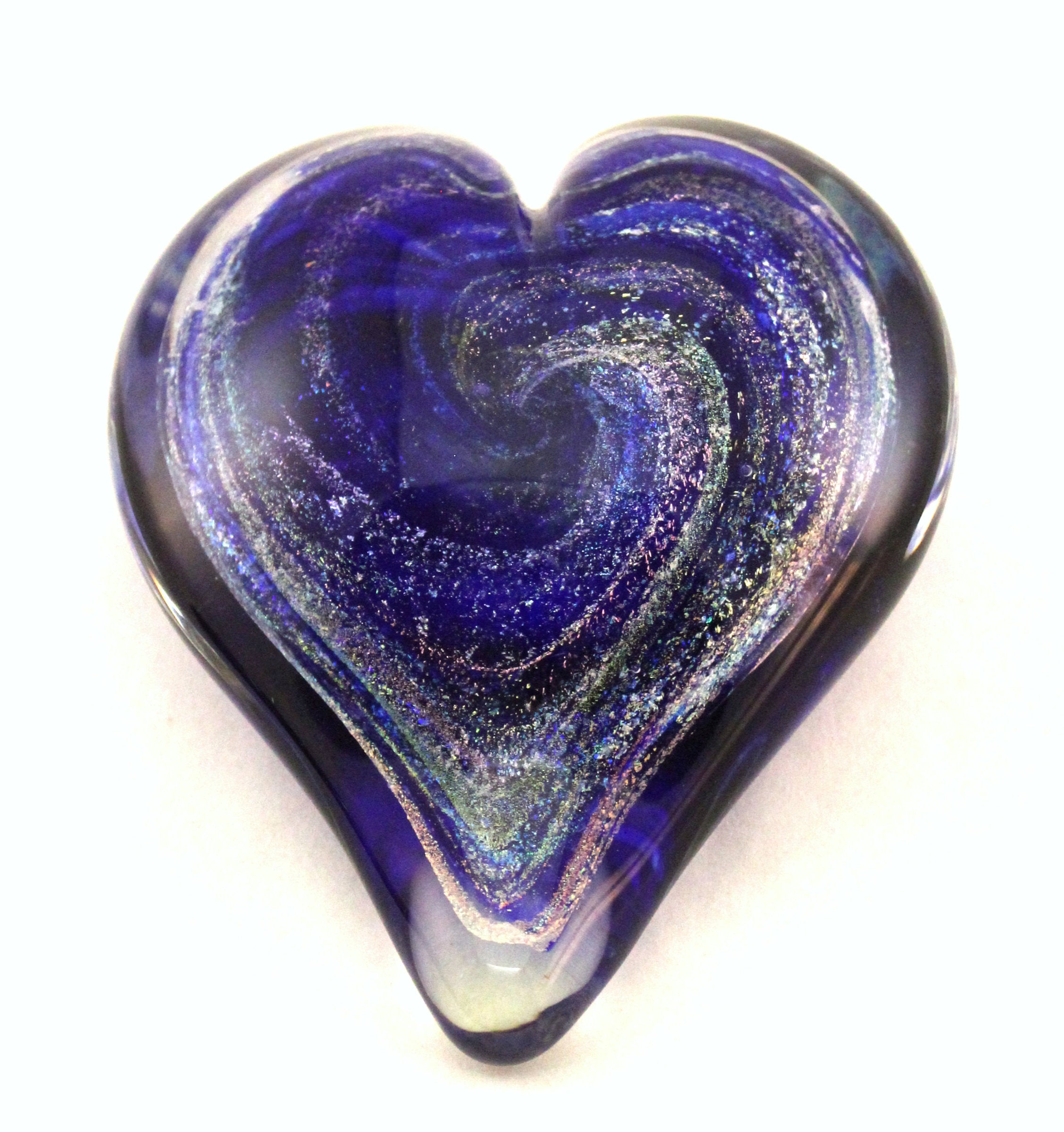 Large Cobalt Blue Dichroic Heart Paperweight