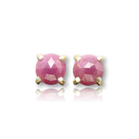 14k Yellow Gold and Raspberry Sapphires Stud Earrings
