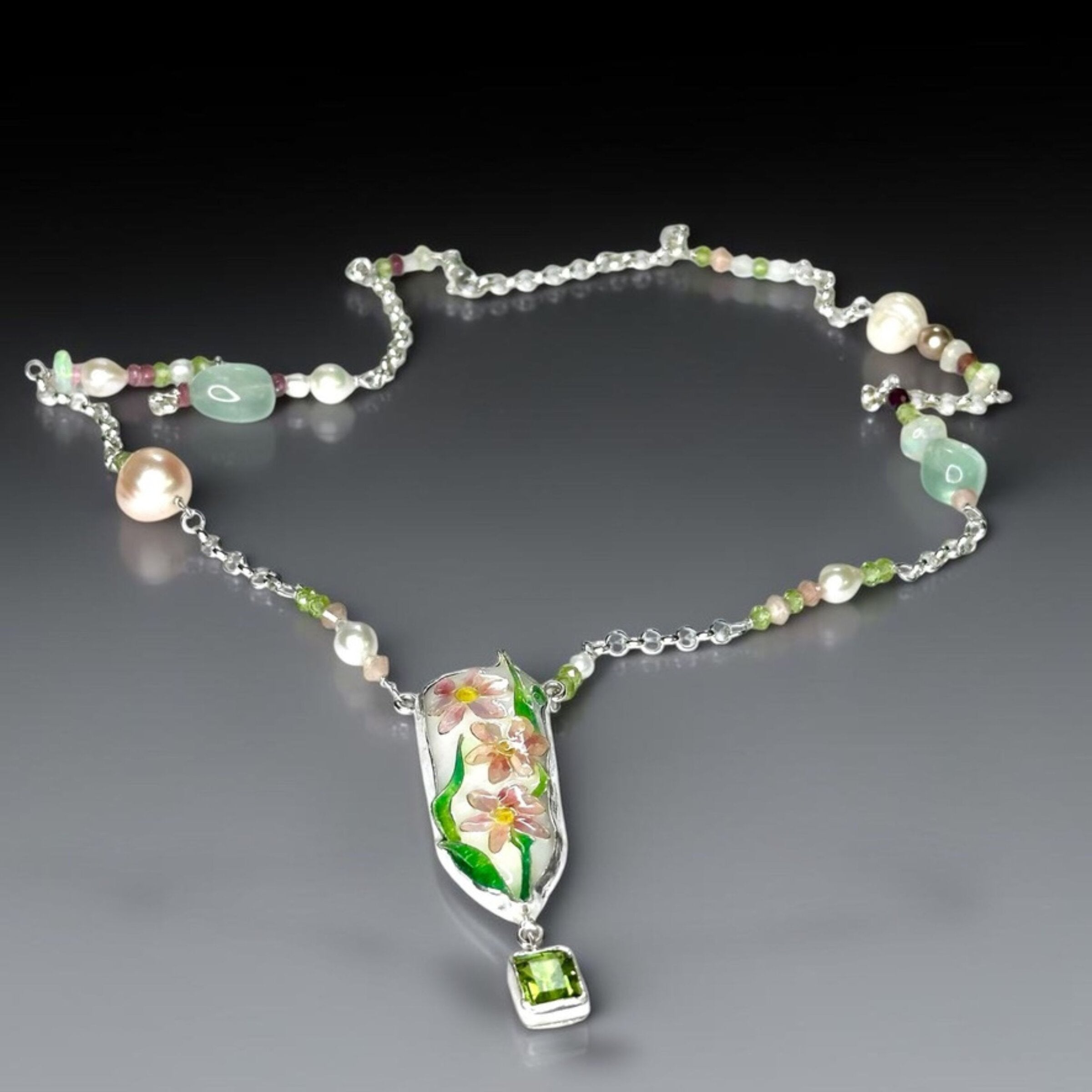 Cloisonne Clematis Necklace