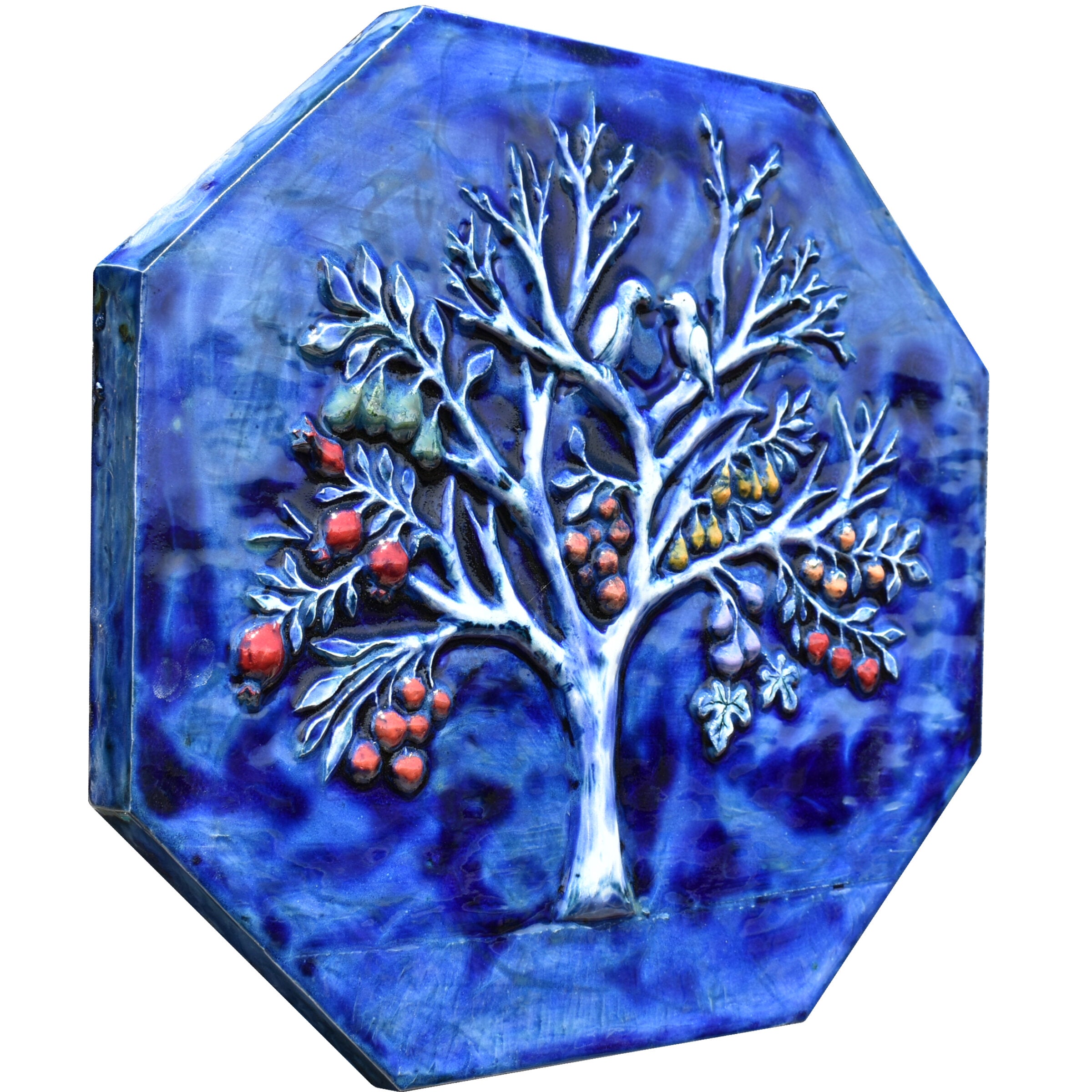 Magic Fruit Ceramic Octagon Tile in Dark Blue