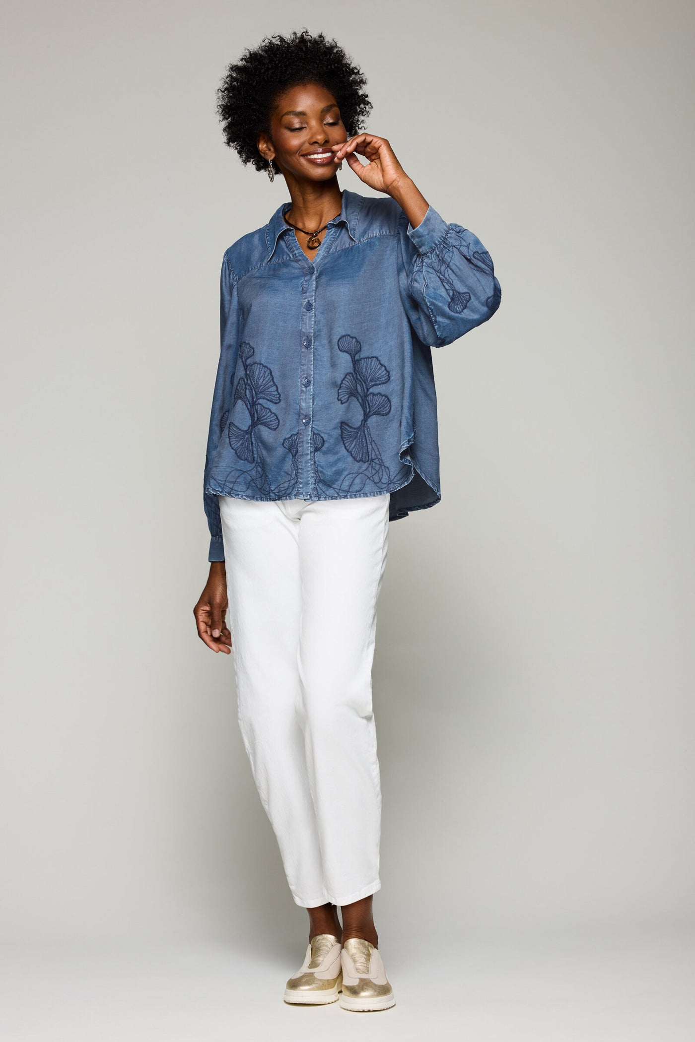Embroidered Gingko Garden Shirt