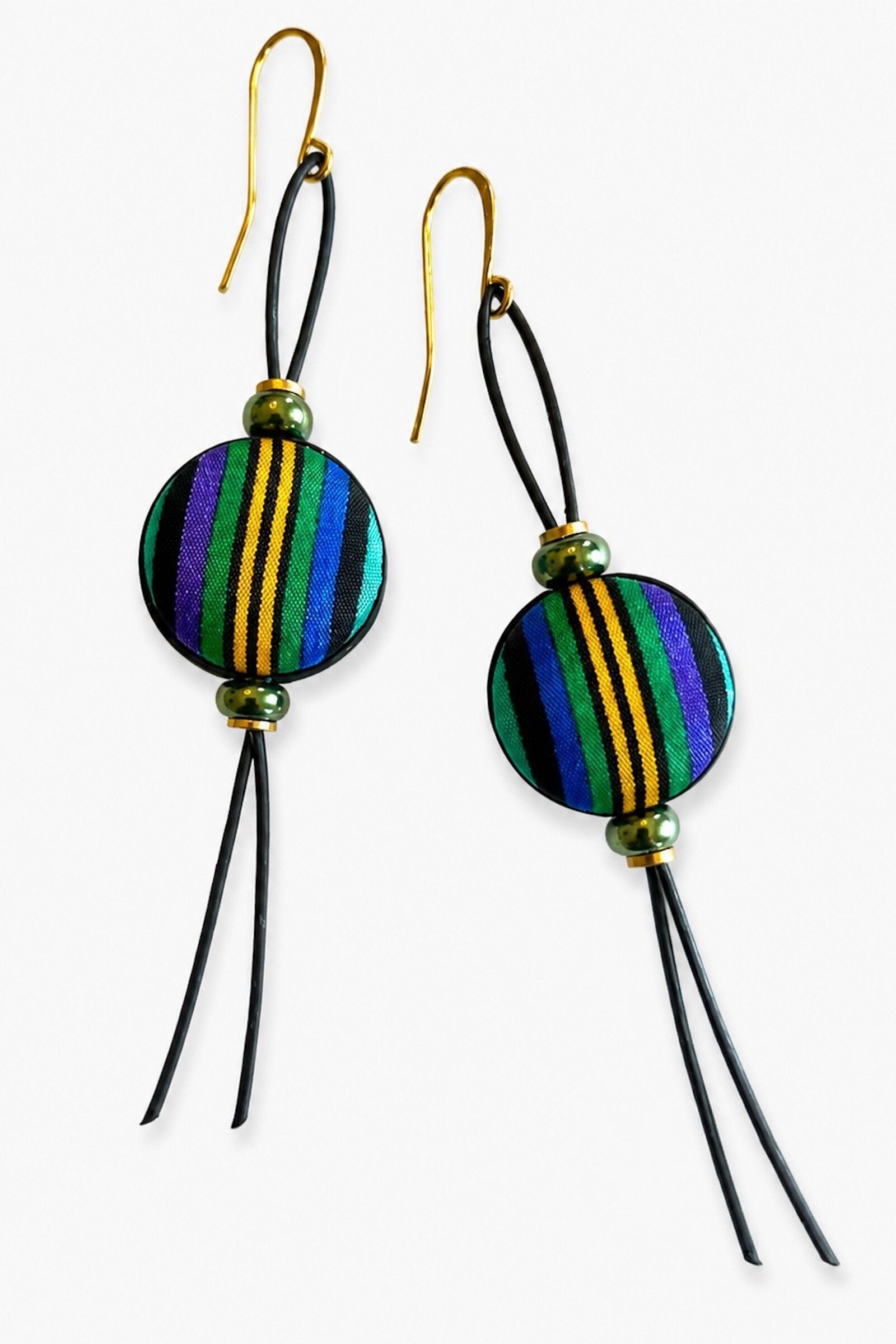 Bright Stripe Vintage Silk Earrings