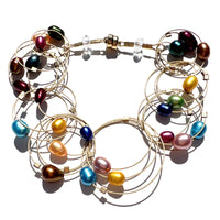 Rainbow Pearls on Gold Cable with Gold Hardware