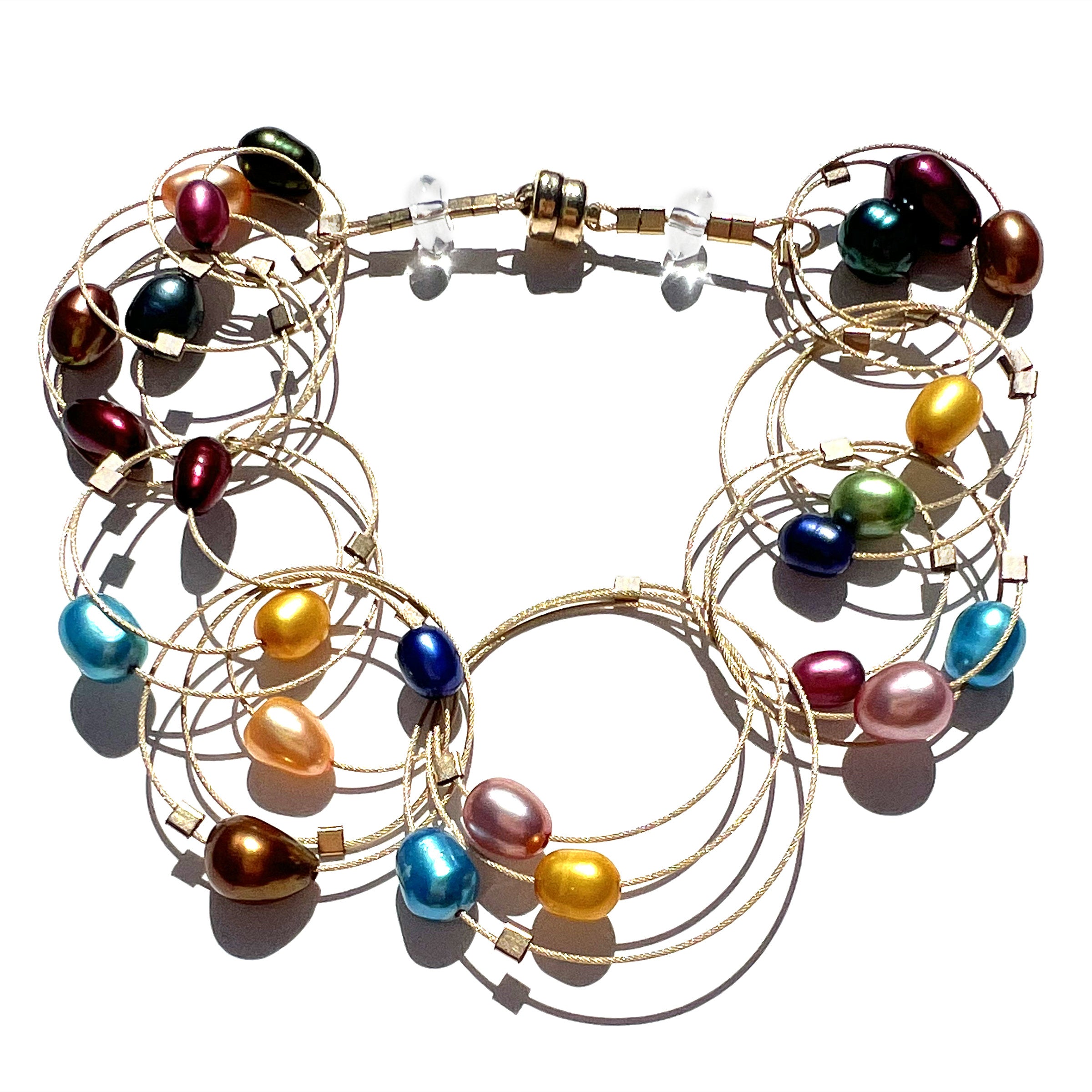 Rainbow Pearls on Gold Cable with Gold Hardware