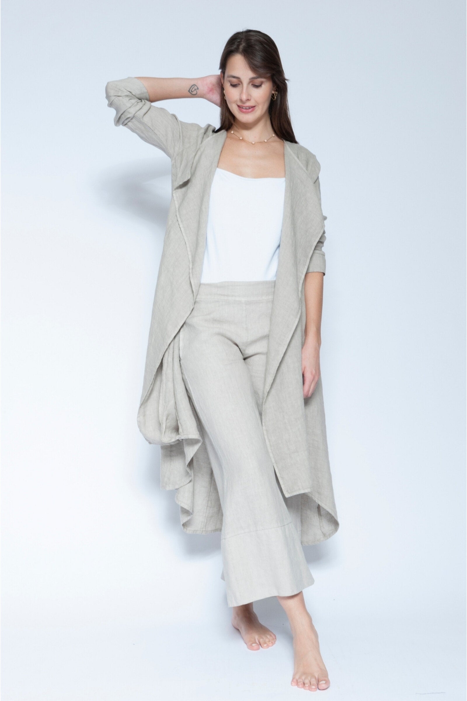 Draped Linen Duster
