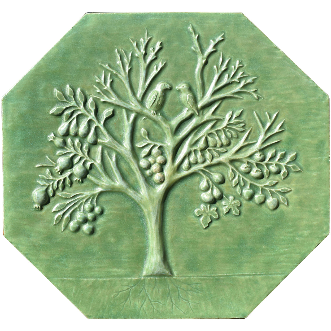 Magic Fruit Tree Octagon Tile in Green Patina