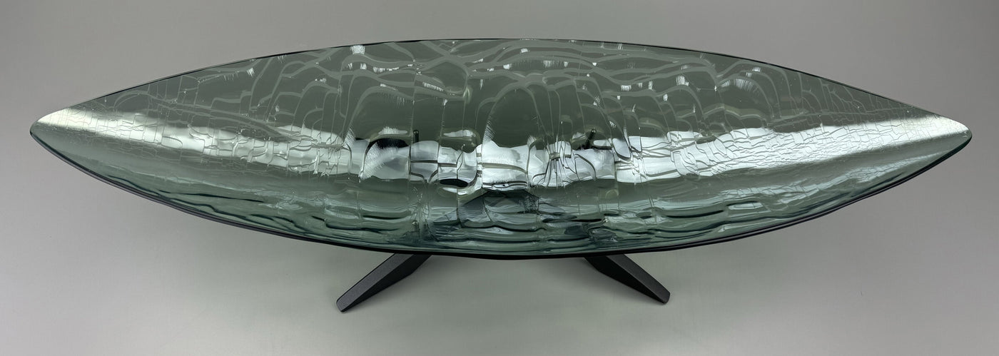 Blue Grass Glass Boat on Intersecting Arch Pedestal