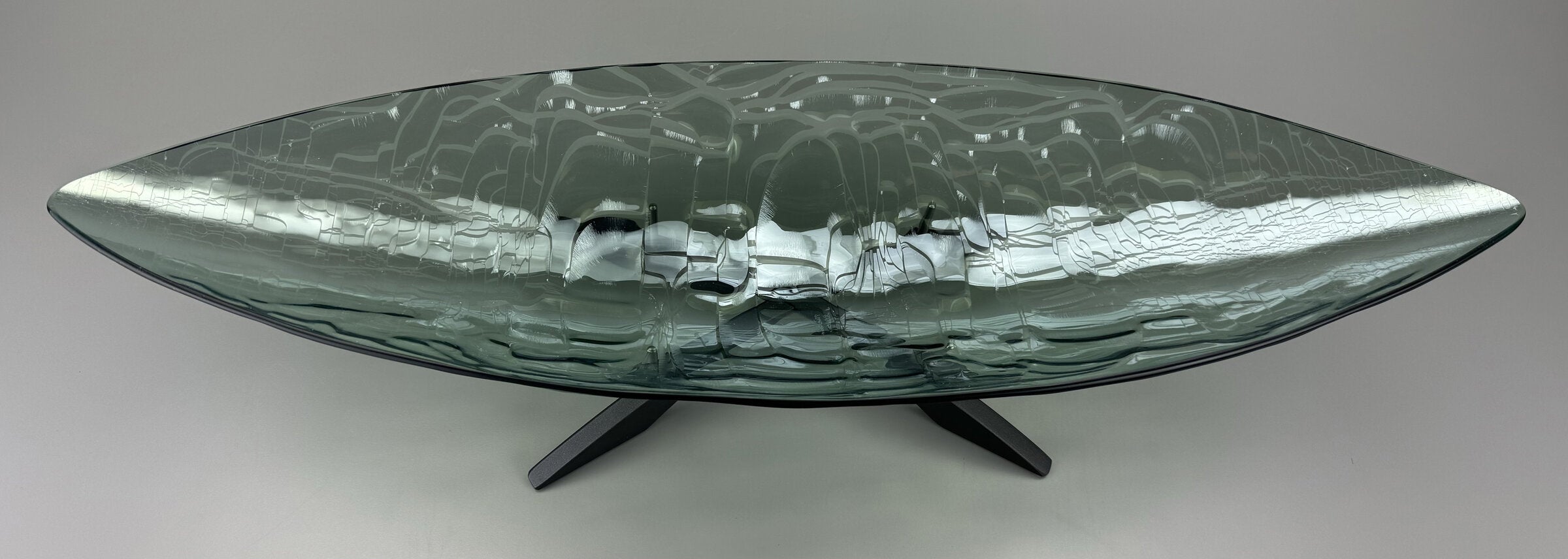 Blue Grass Glass Boat on Intersecting Arch Pedestal