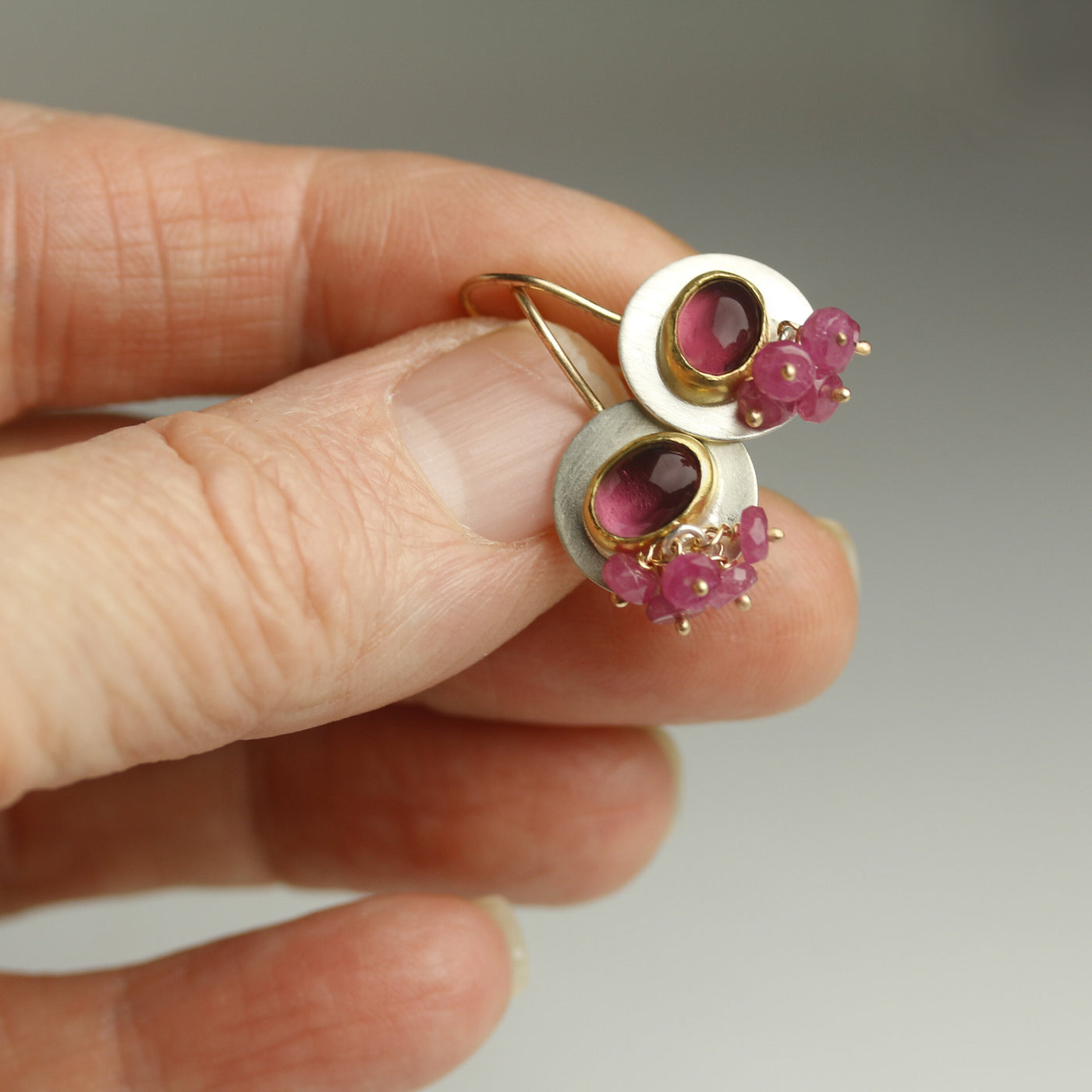 Rhodolite Garnet & Pink Sapphire Clusters Earrings