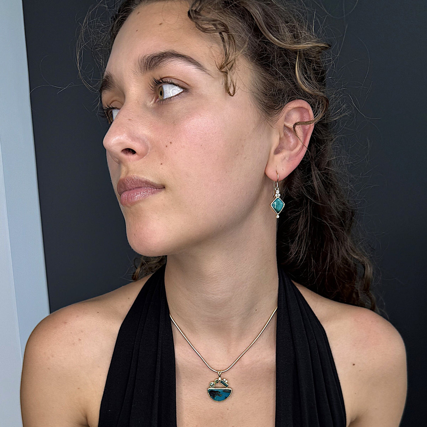 14k Gold, Gem Silica & Diamond Earrings II