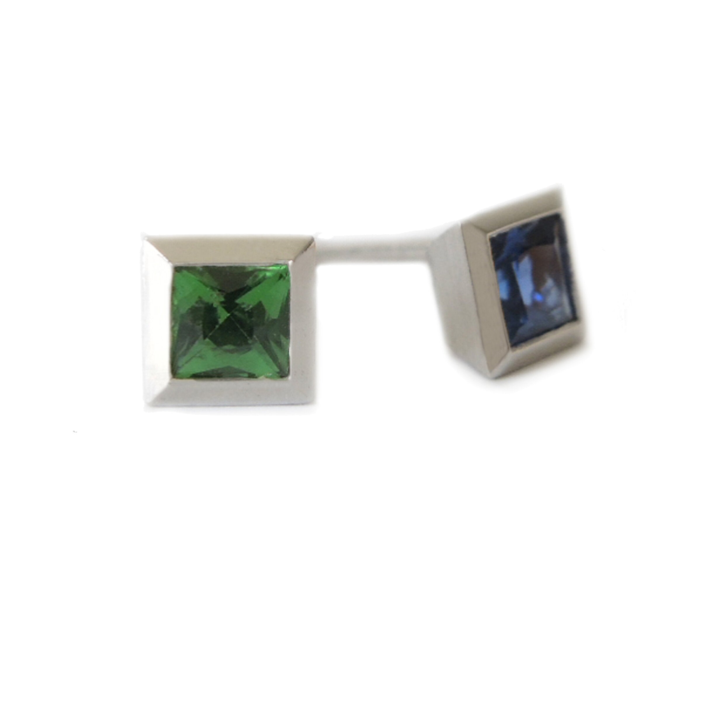 Sapphire & Tsavorite Squared Stud Earrings