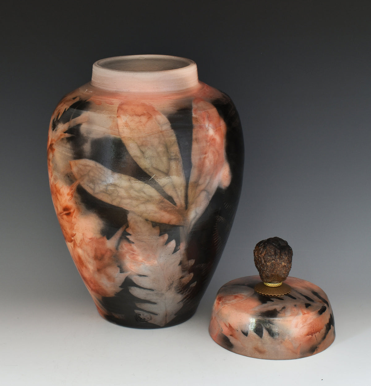 Saggar-Fired Leafy Stoneware Vessel
