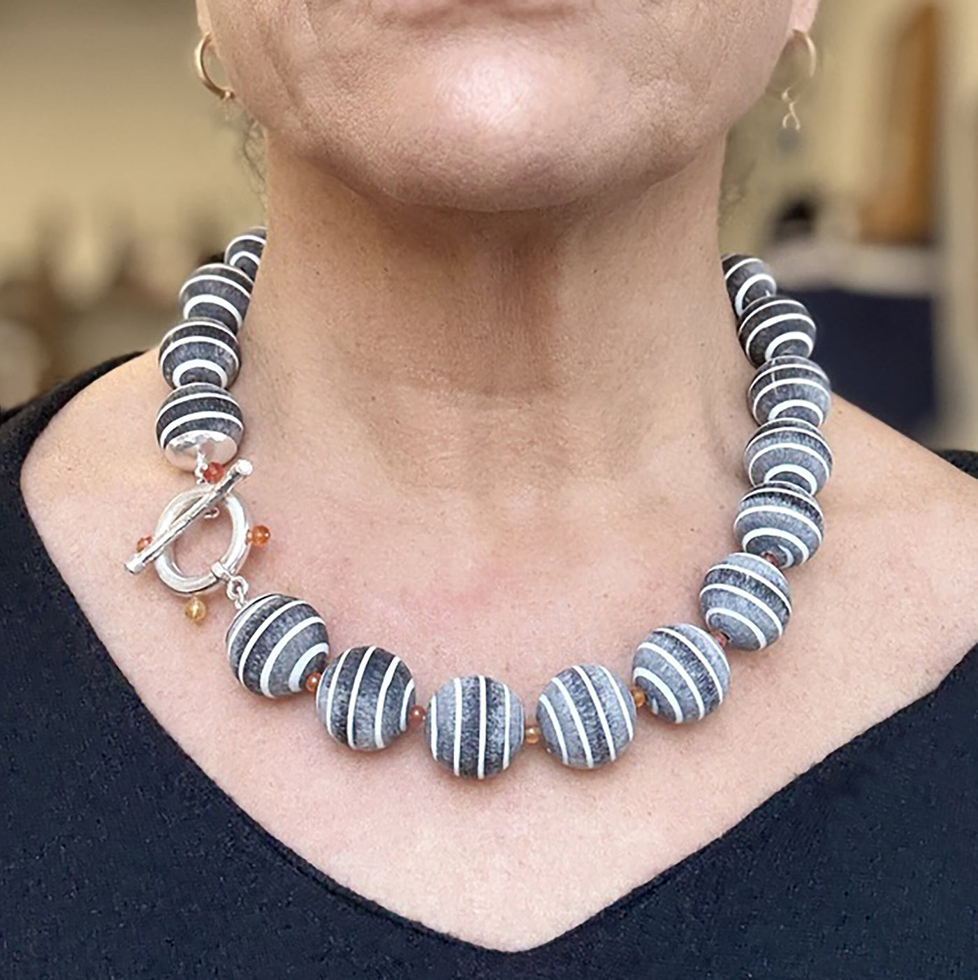 Buffalo Horn & Mexican Fire Opal Necklace