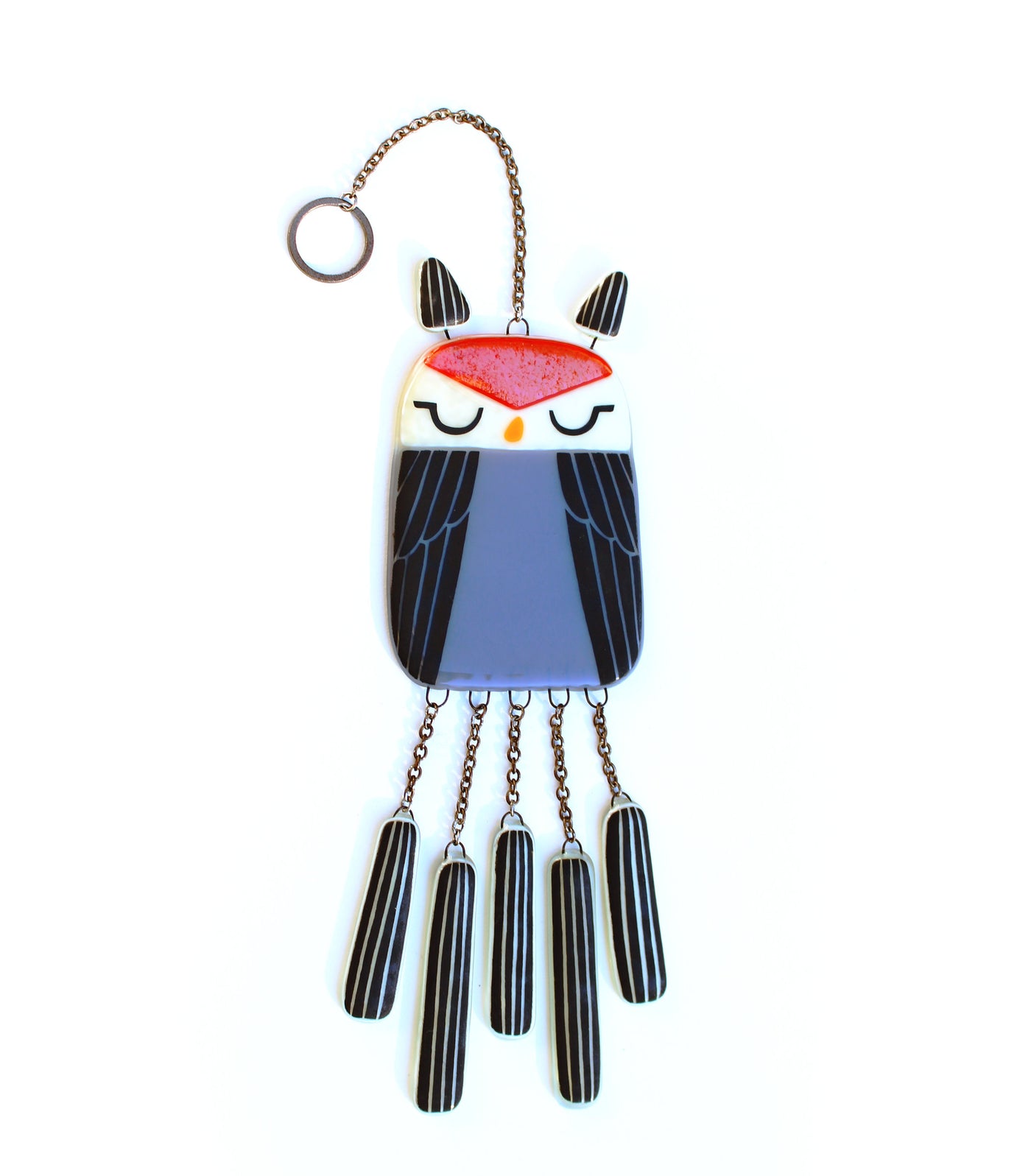 Friendly Owl Fused Glass Windchime